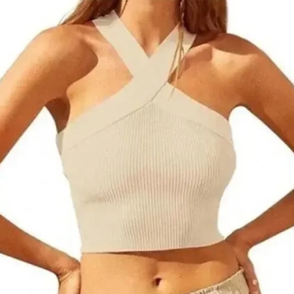 House of Harlow 1960 Luxe Essentials Halter Crop Top